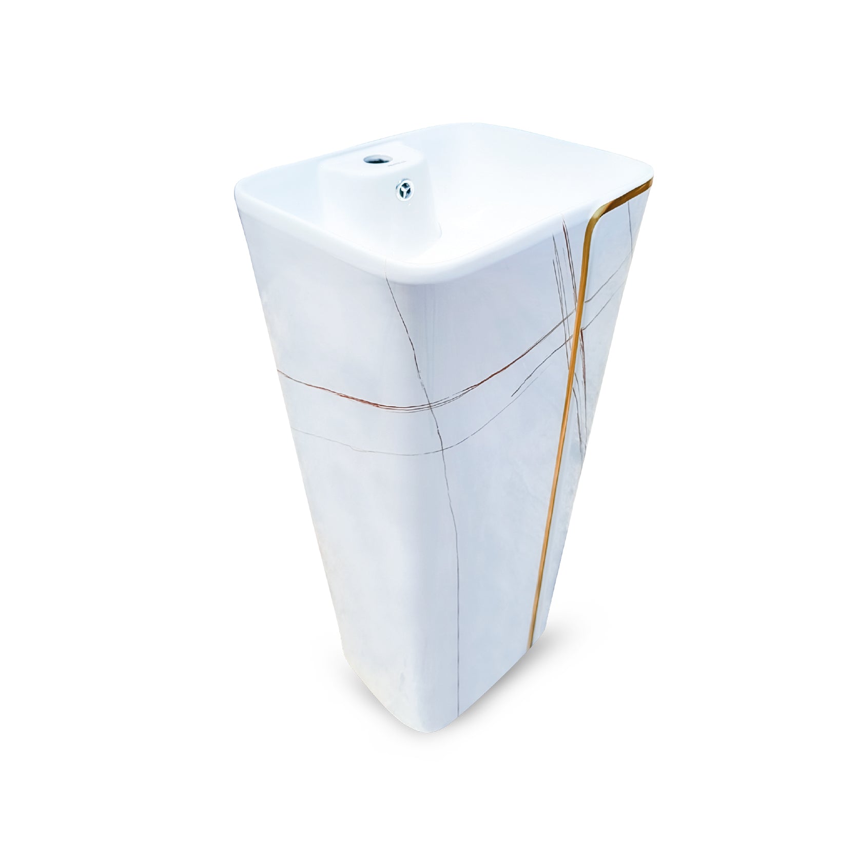 Lavatorio Pedestal Miinimalista Marmoleado Blanco C/Dorado 8802Mwg (44X36.5X86) - Fratelli